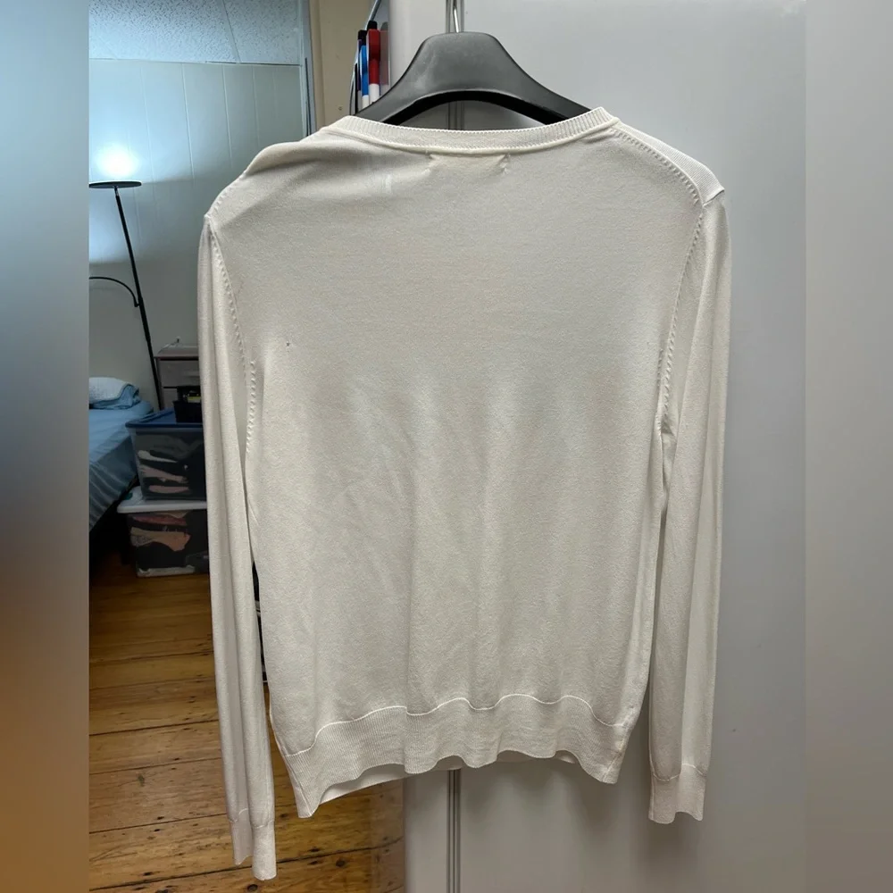 OAK + FORT - WHITE LIGHTWEIGHT KNIT CARDIGAN (Size: M) - Picture 7 of 12